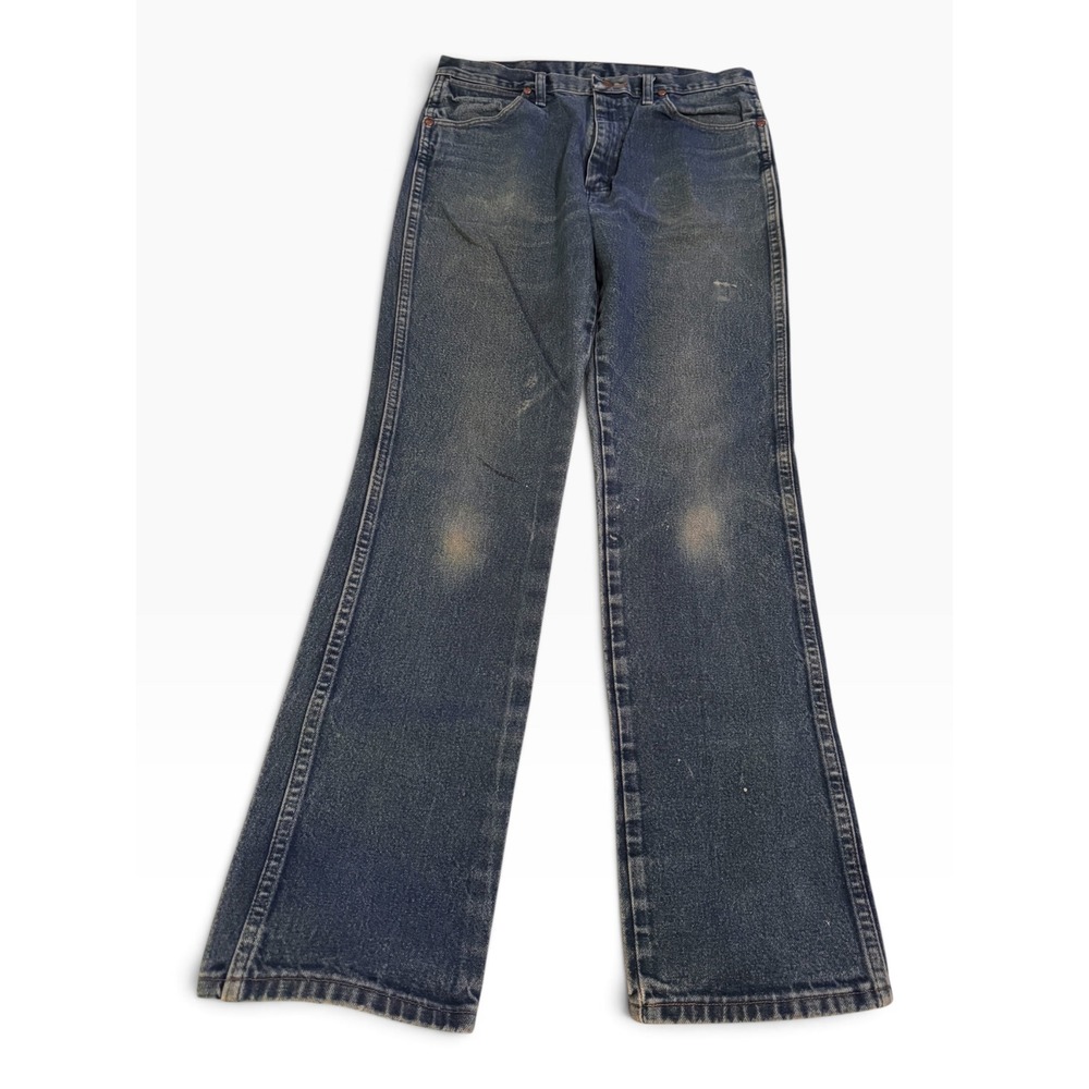 Wrangler Cowboy Cut Distressed Blue Jeans Mens 34x34 Medium Wash Denim Workwear